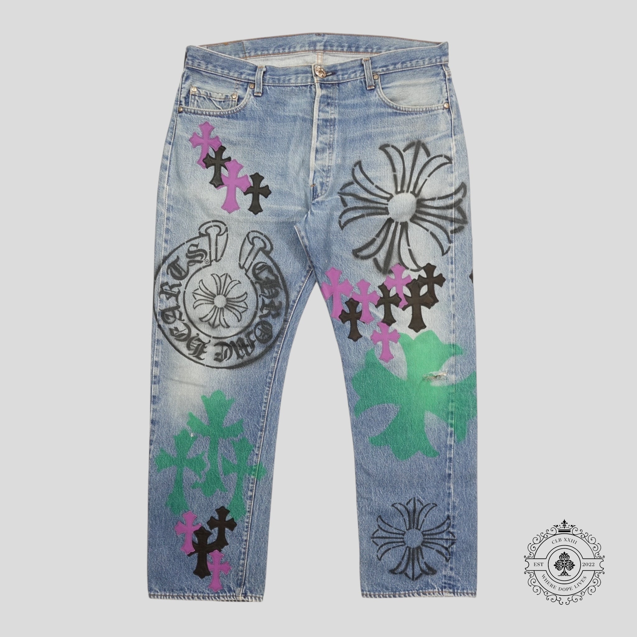 Chrome Hearts Stencil Cross Patch Jeans