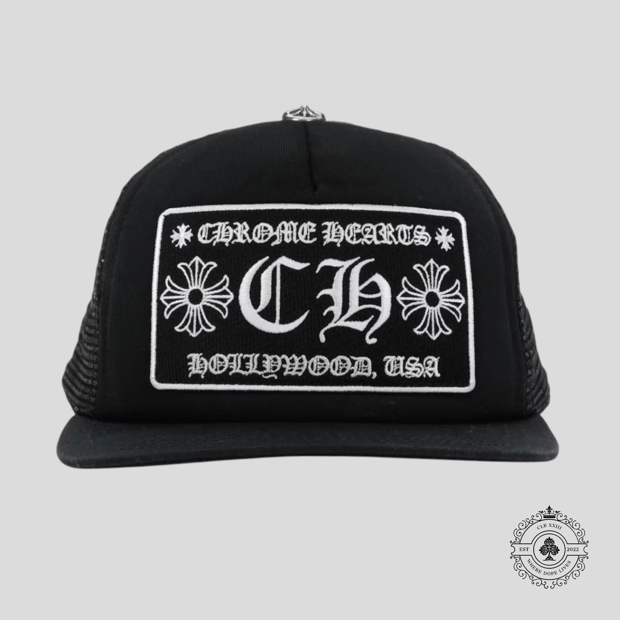Chrome Hearts Kids Hollywood Trucker Hat in Black