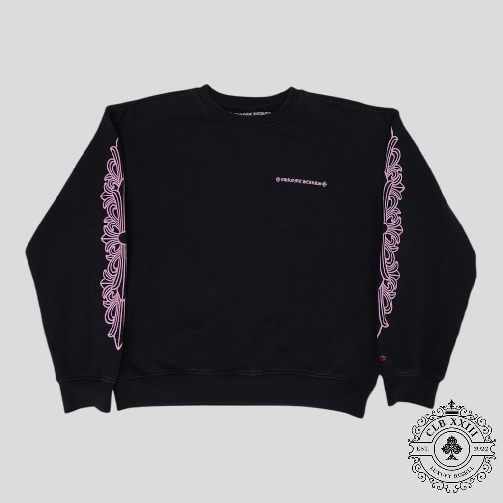 Chrome Hearts Floral Sleeve Crewneck in Black / Pink