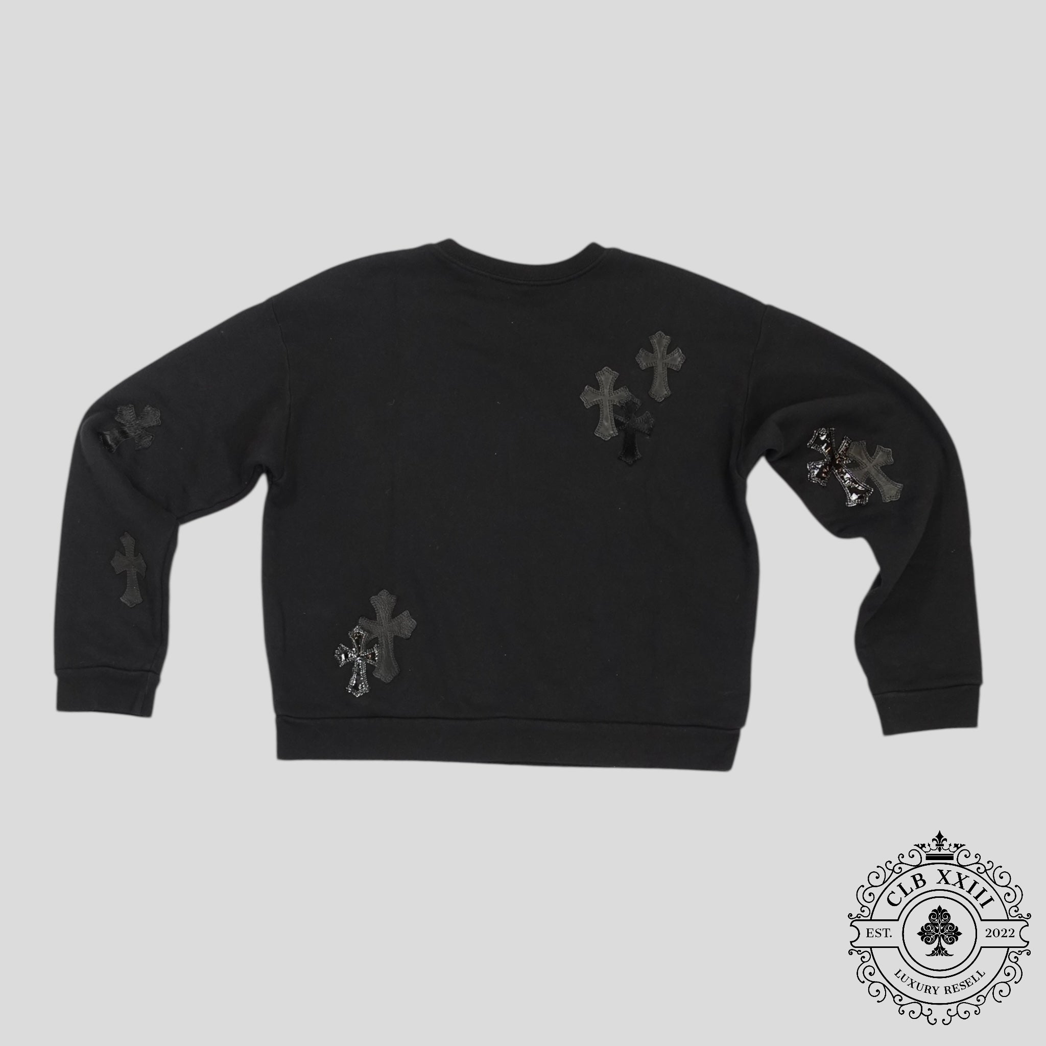 Chrome Hearts Leather Cross Patch Crewneck in Black