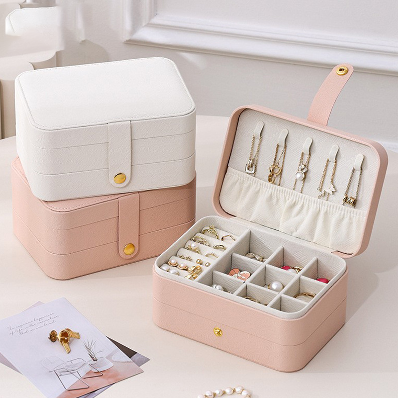 Boîte de rangement portable double couche avec miroir pour la maison