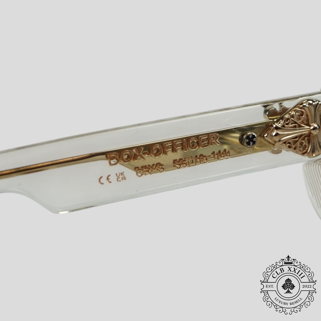 Chrome Hearts Box Officer Diamond Embellished Glasses in Clear/Gold