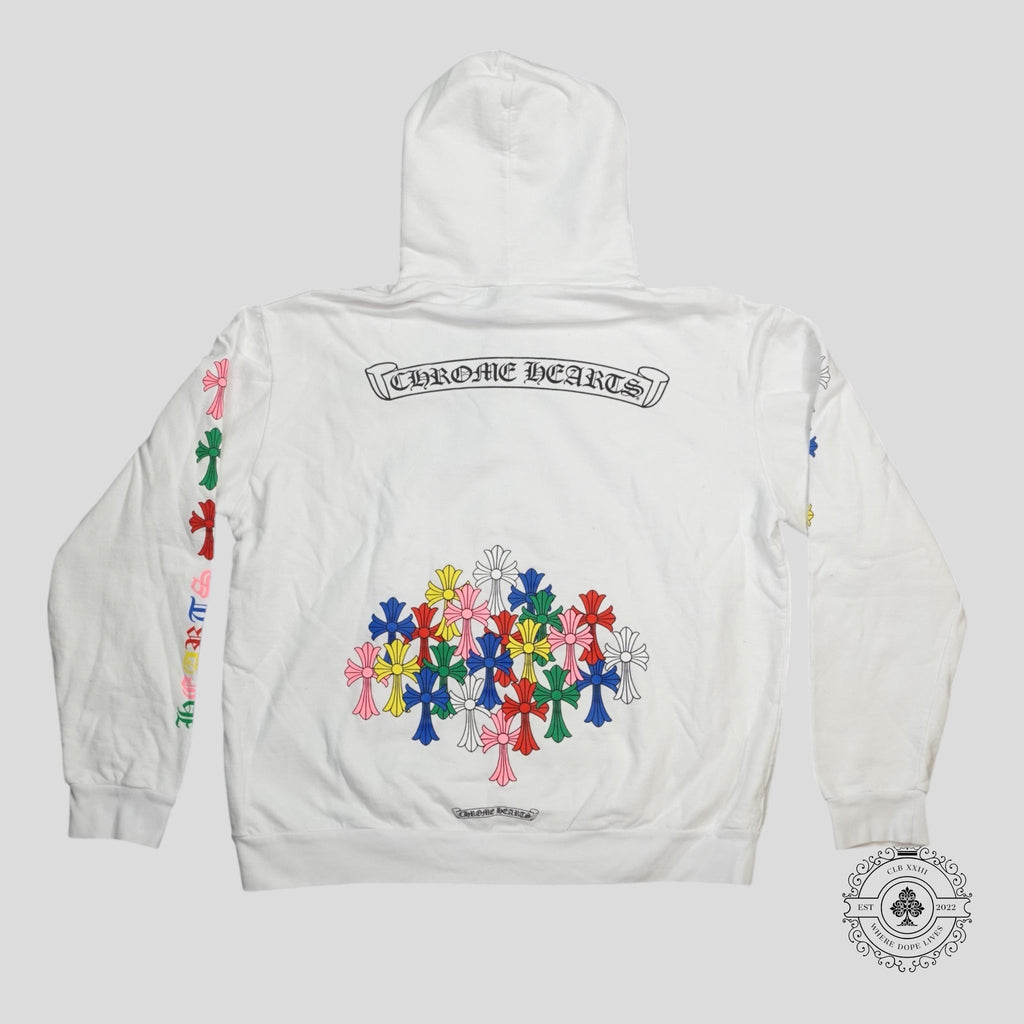 Chrome Hearts Triple Cross Hoodie in White/Multicolor