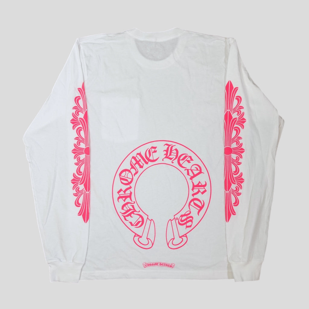 Chrome Hearts Horseshoe Logo Long Sleeve Tee in White/Pink