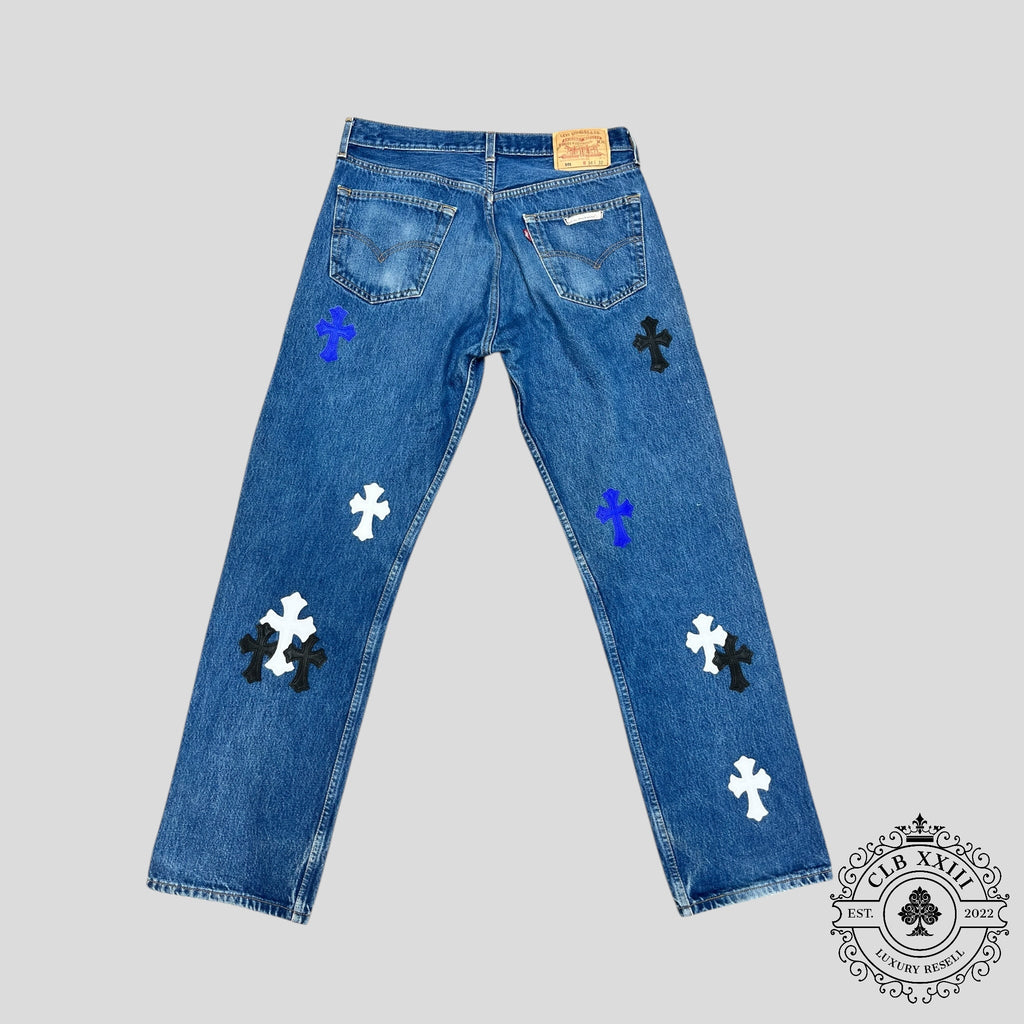 Chrome Hearts Levi Patch Jeans in Black/Blue/White