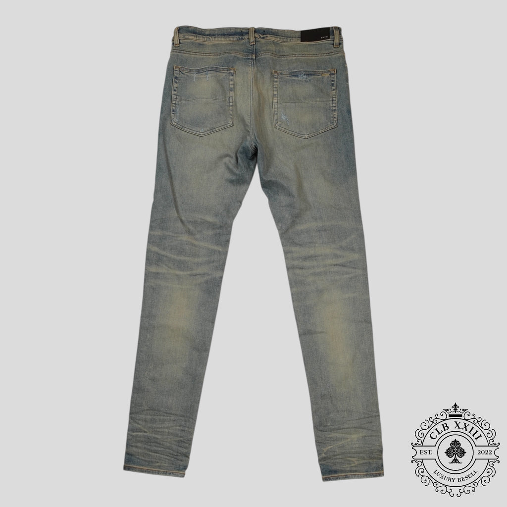 Amiri MX1 Plaid Patch Jeans in Clay Indigo/Red