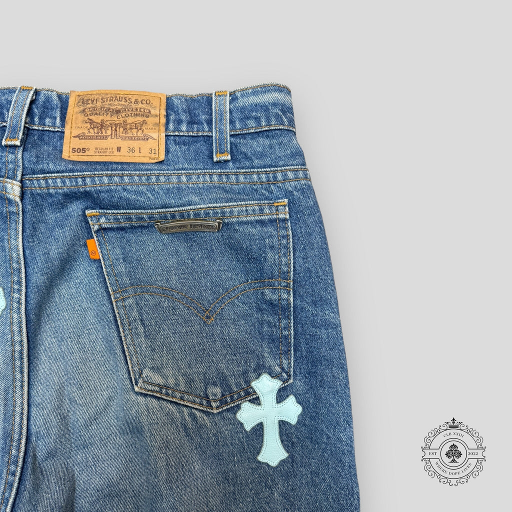 Chrome Hearts Baby Blue Cross Patch Jeans