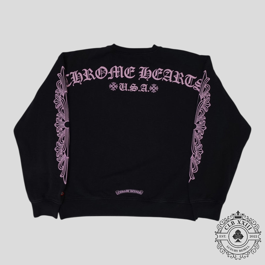 Chrome Hearts Floral Sleeve Crewneck in Black / Pink