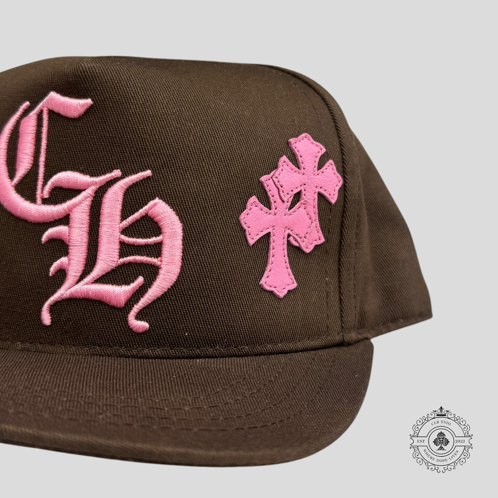 Chrome Hearts Leather Cross Patch Hat in Brown / Pink