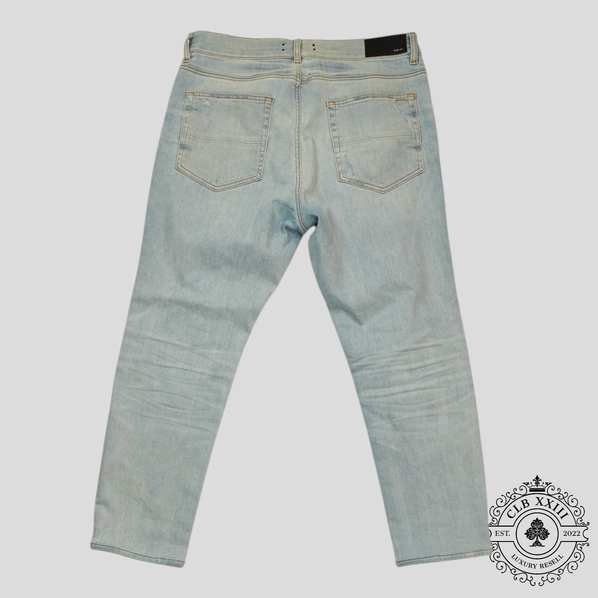 Amiri Watercolor Patch Jeans in Light Wash/Multicolor