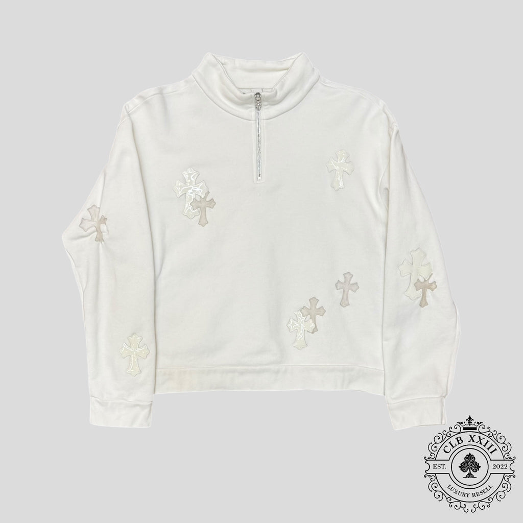 Chrome Hearts Leather Cross Patch Quarter Zip in White