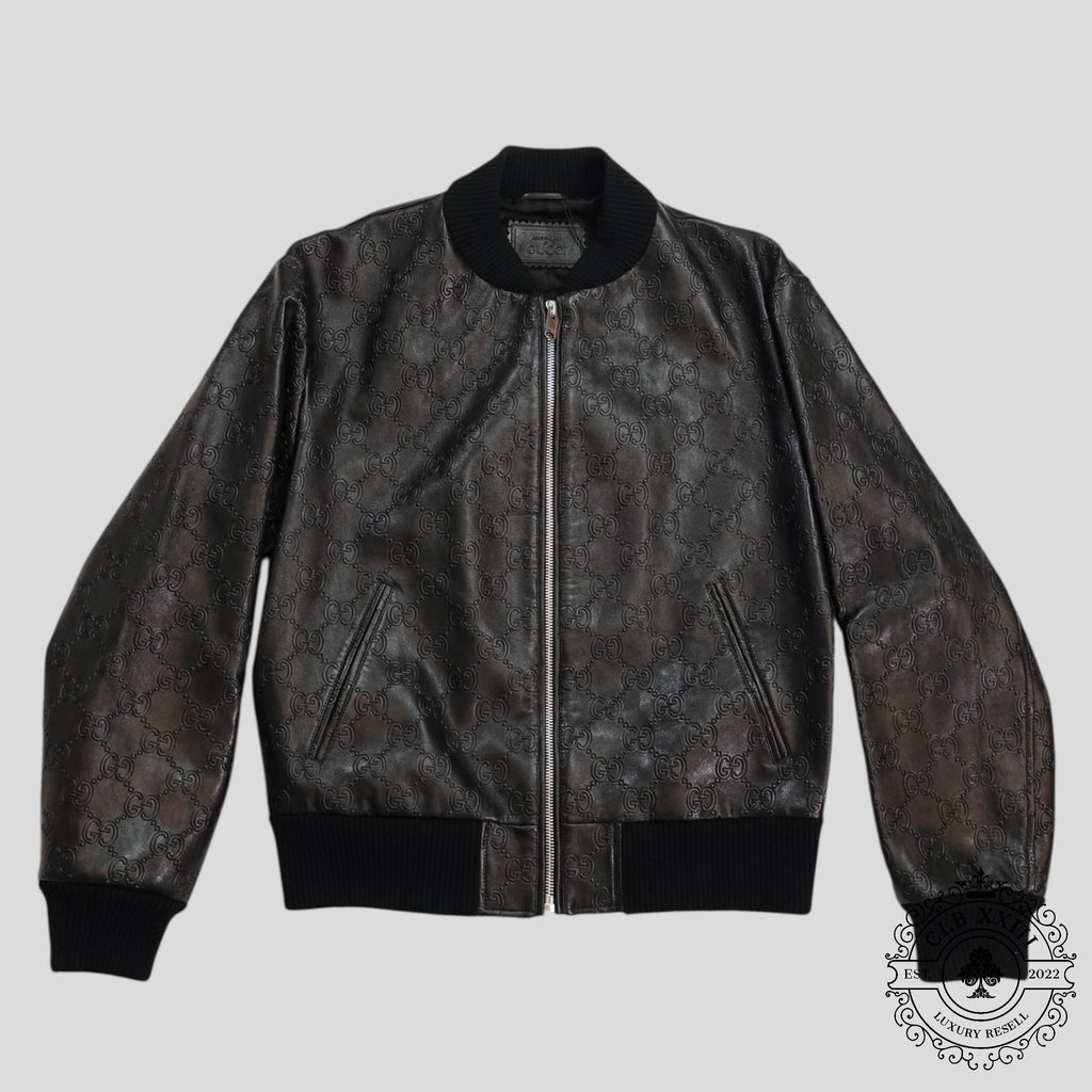 Gucci GG Leather Bomber Jacket in Black