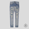 Amiri MX1 Silk PJ Patch Jeans in Light Indigo