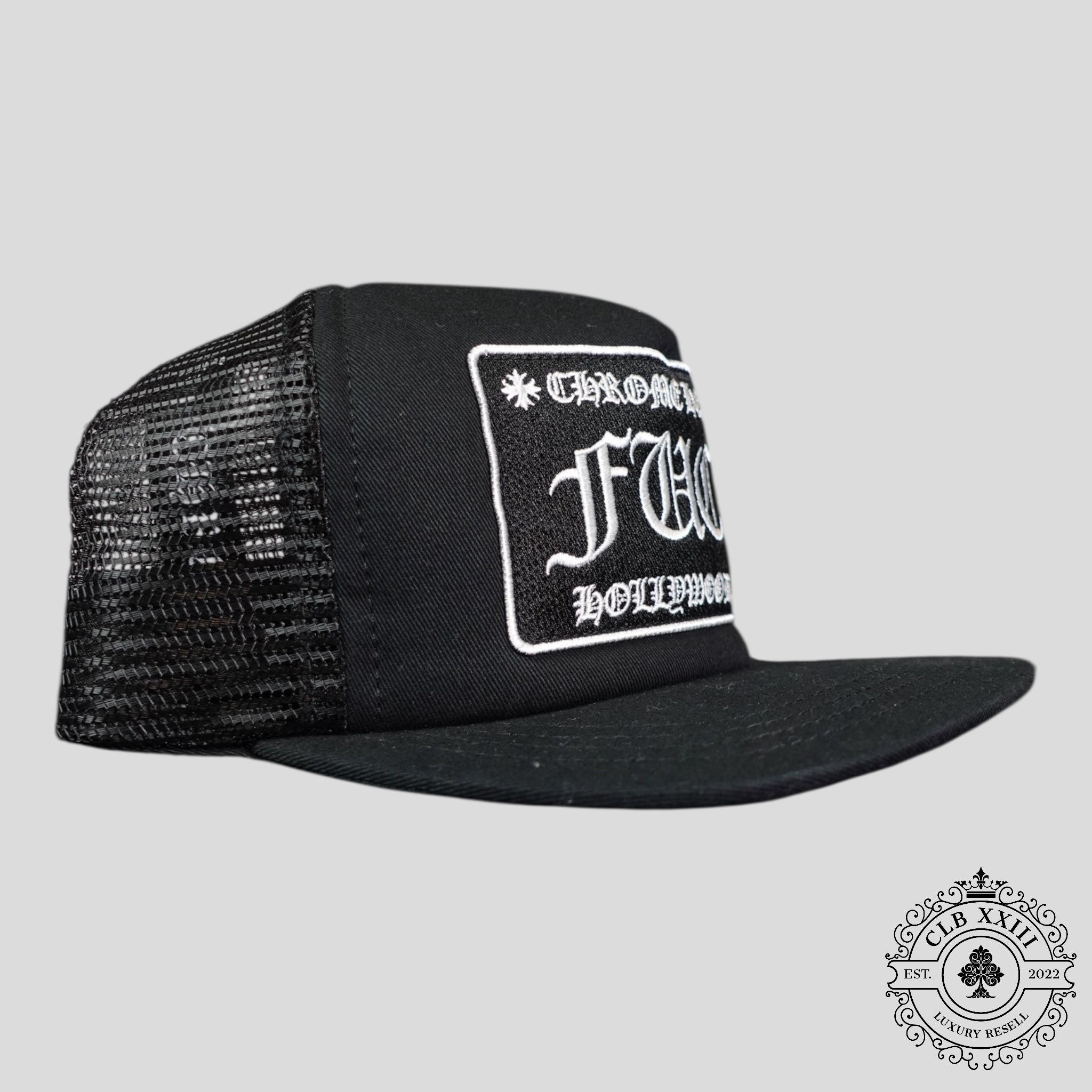 Chrome Hearts Fuck Hollywood Trucker Hat in Black