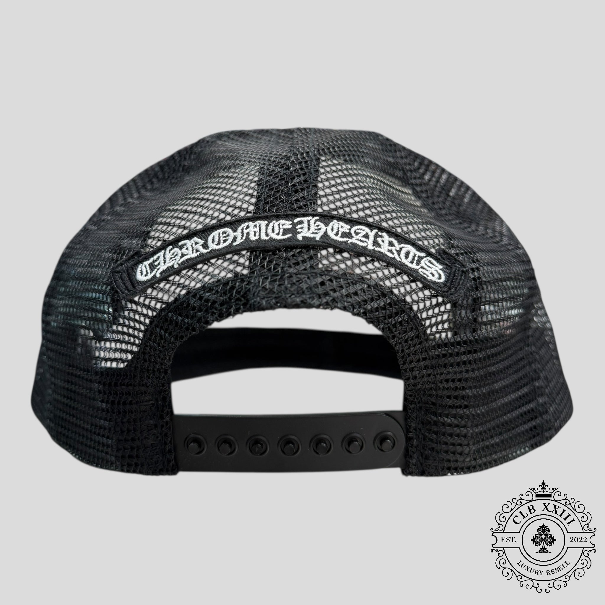 Chrome Hearts Triple Cross Trucker Hat in White/Red/Blue