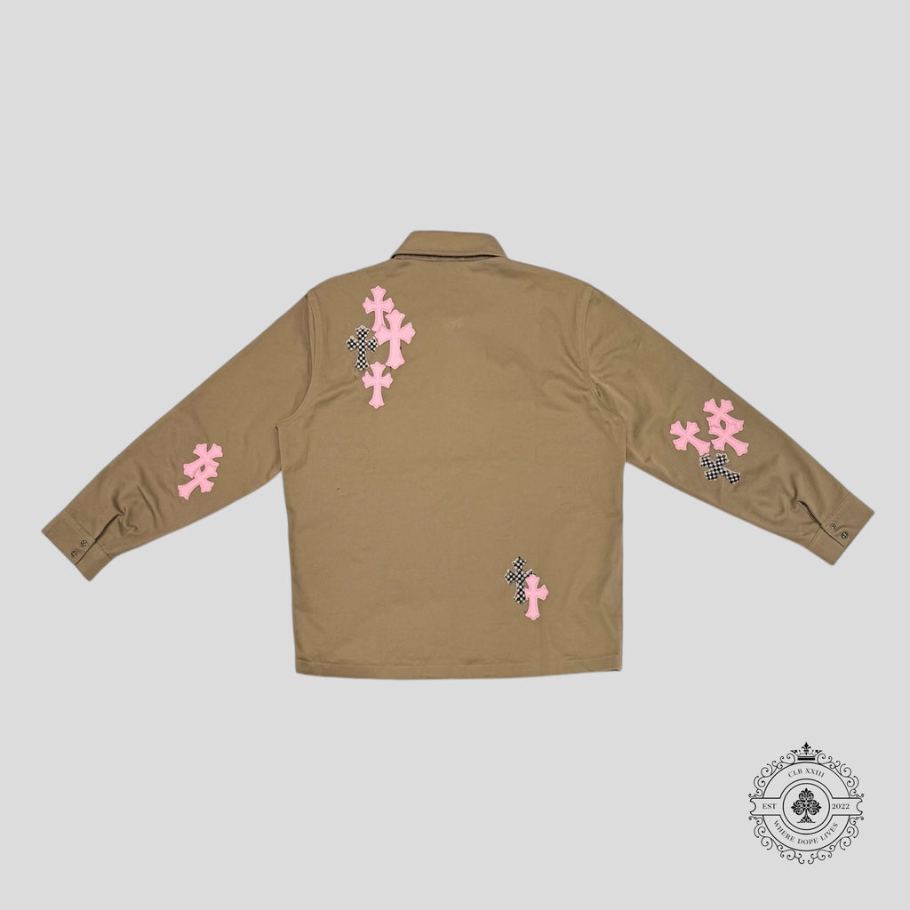 Chrome Hearts Cross Patch Work Dog Shirt in Tan/Pink
