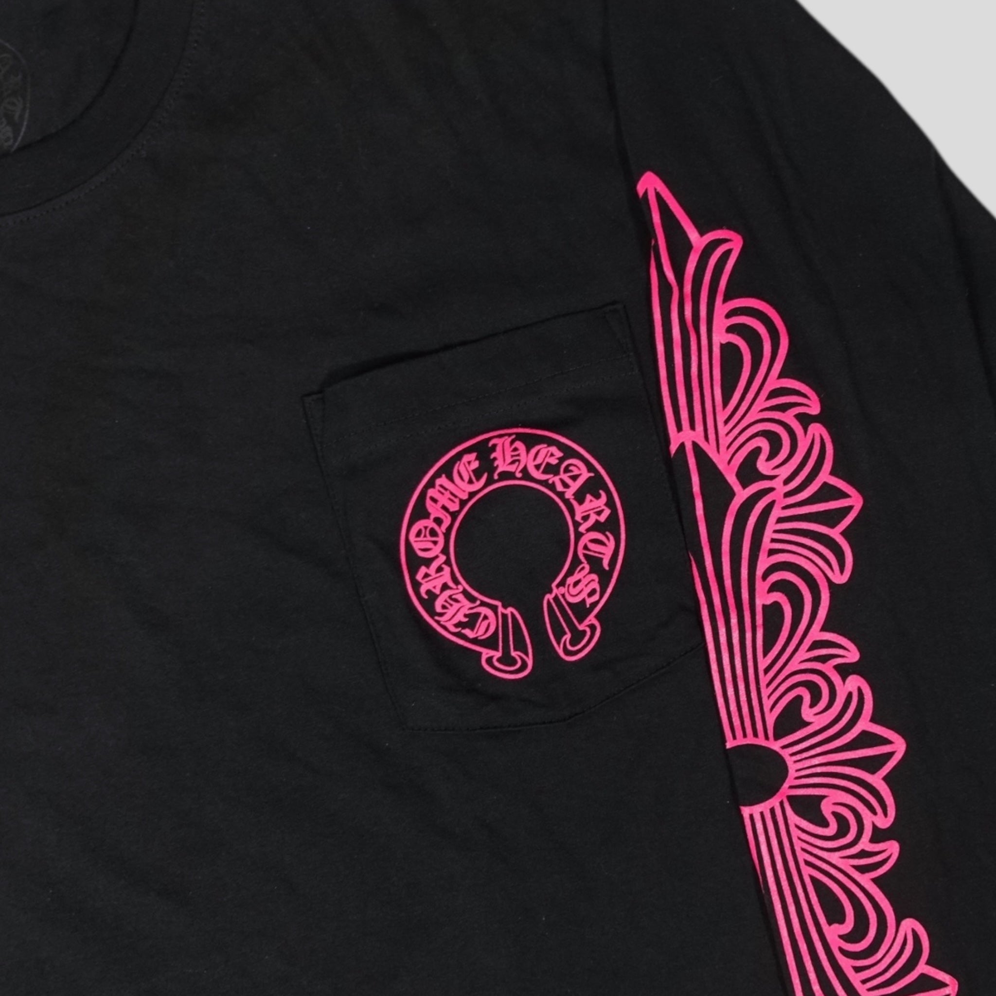 Chrome Hearts Horseshoe Logo Long Sleeve Tee in Black/Pink