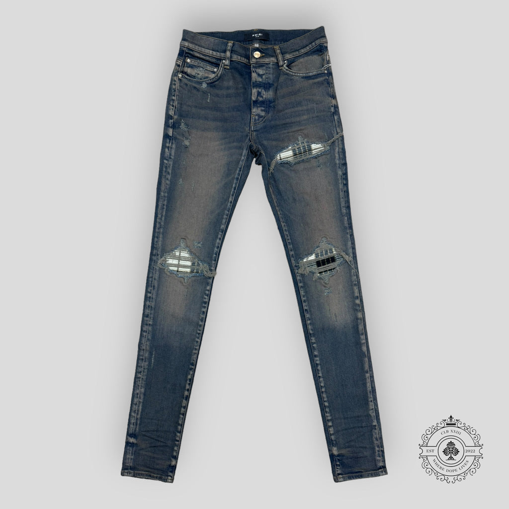 Amiri MX1 Plaid Patch Jeans in Dark Indigo