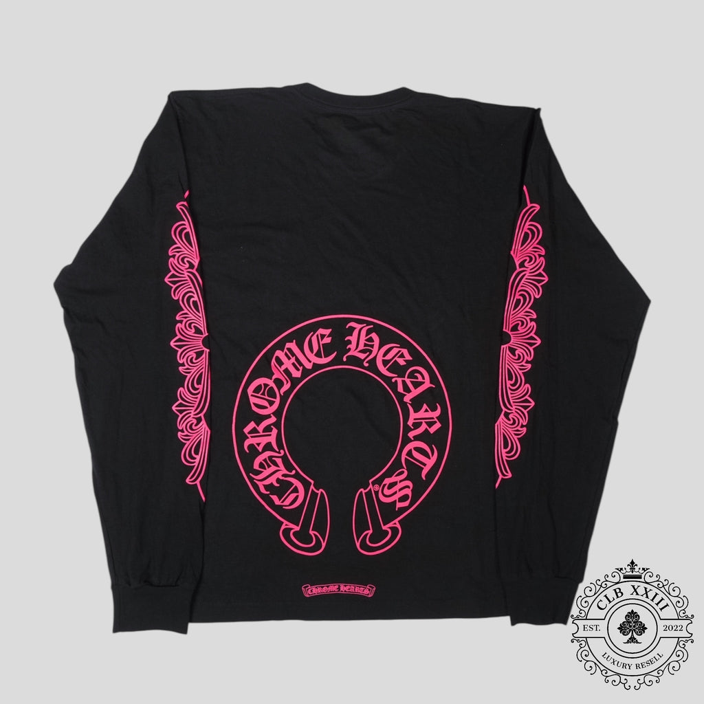 Chrome Hearts Horseshoe Logo Long Sleeve Tee in Black/Pink