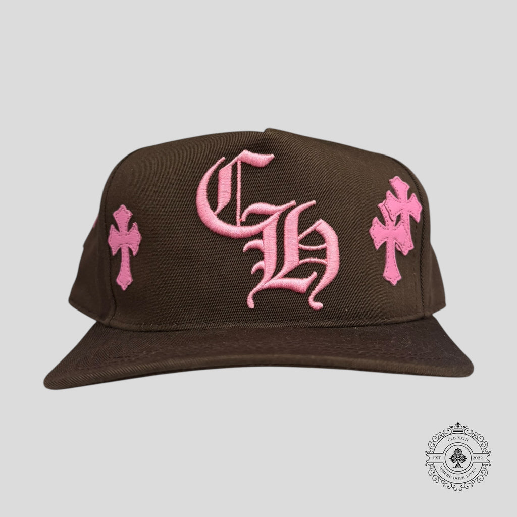 Chrome Hearts Leather Cross Patch Hat in Brown / Pink