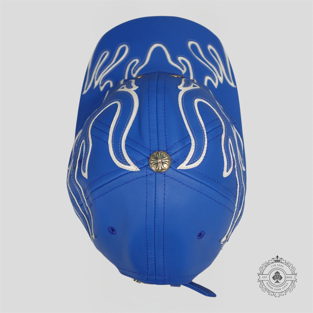 Chrome Hearts Leather Flame Patch 6 Panel Hat in Blue
