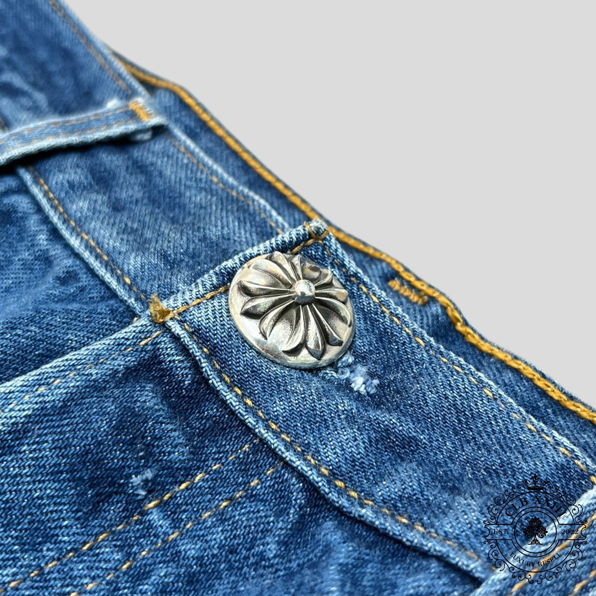 Chrome Hearts Levi Patch Jeans in Black/Blue/White