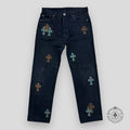 Chrome Hearts Green / Brown Cross Patch Jeans