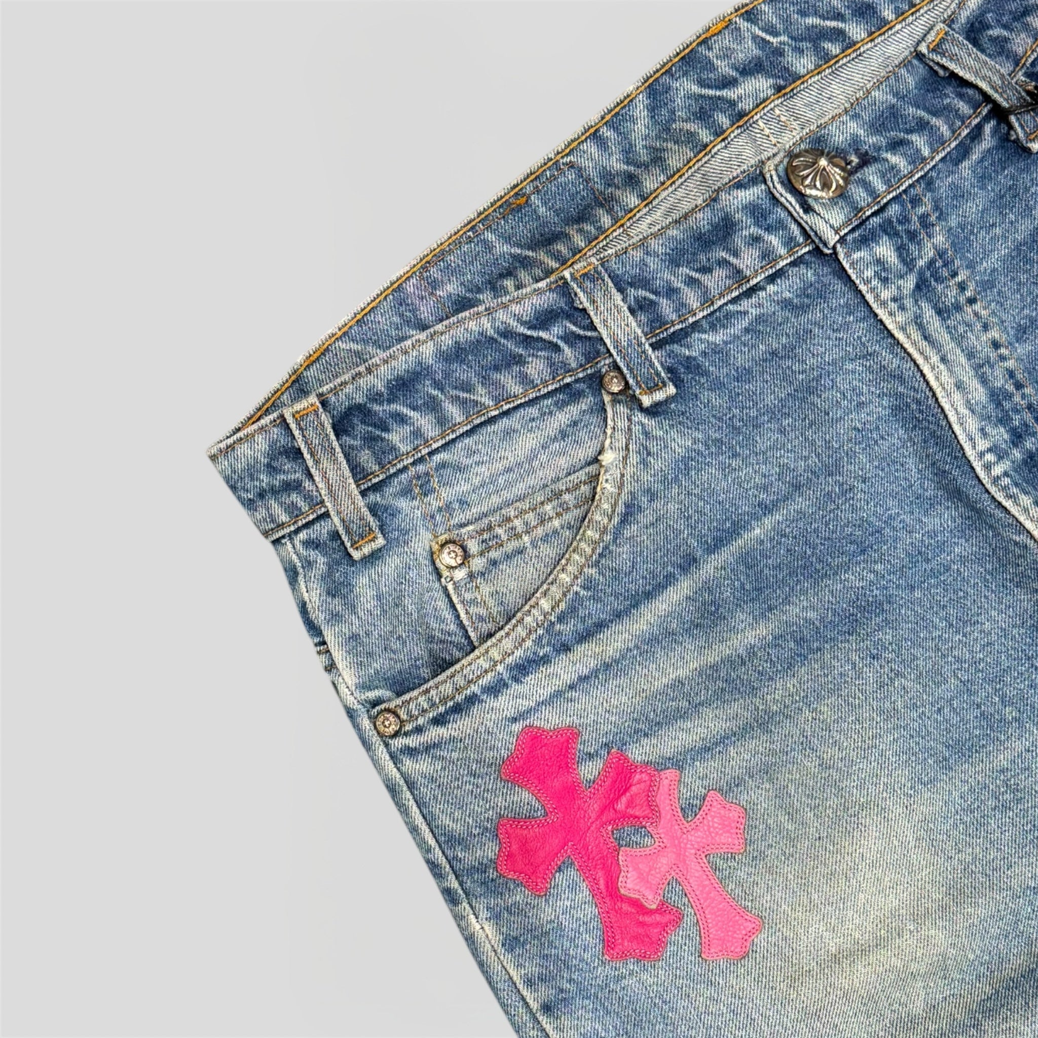 Chrome Hearts Cross Patch Jeans in Pink
