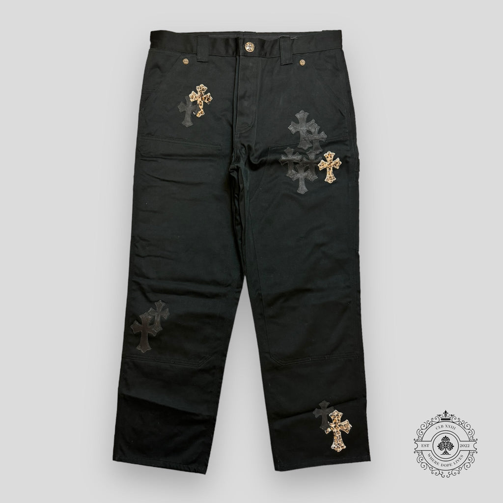 Chrome Hearts Cross Patch Double Knee Carpenter Pants in Black/Leopard