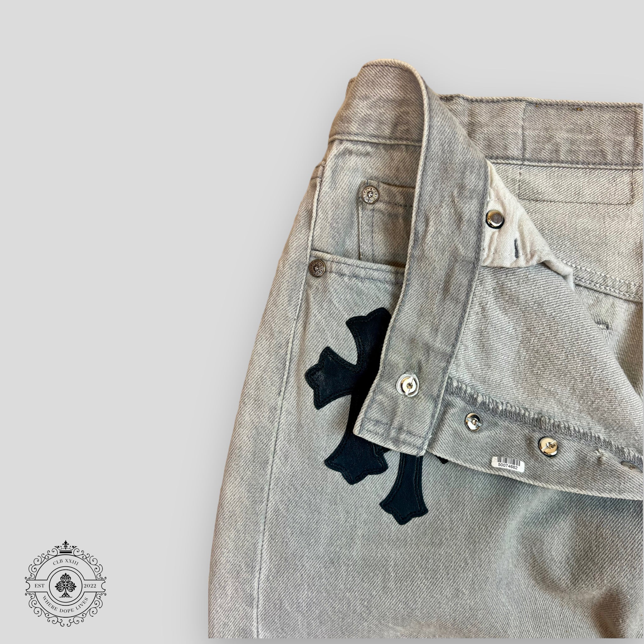 Chrome Hearts Cross Patch Pants in Grey / Black