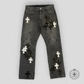 Chrome Hearts Fleur Knee Jeans in Black/White
