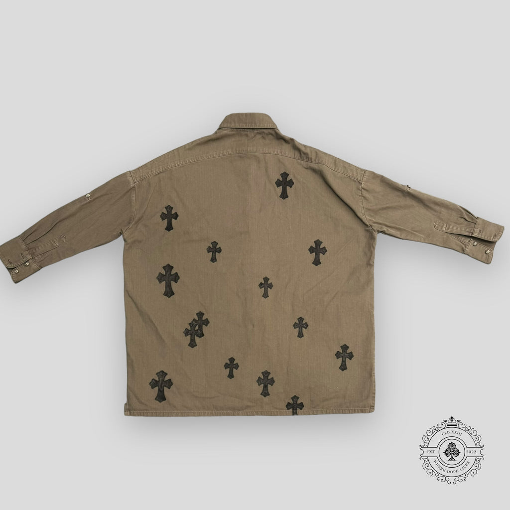 Chrome Hearts Oversized Cross Patch Shirt in Olive Green