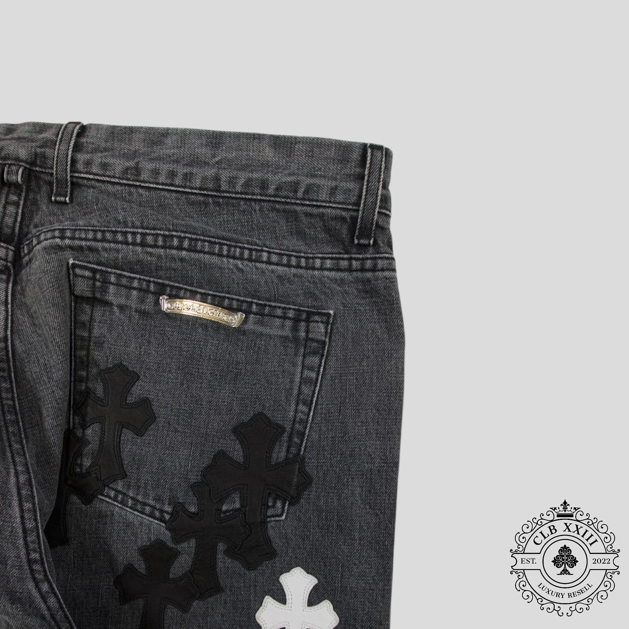 Chrome Heart Fleur Knee Denim in Black/White