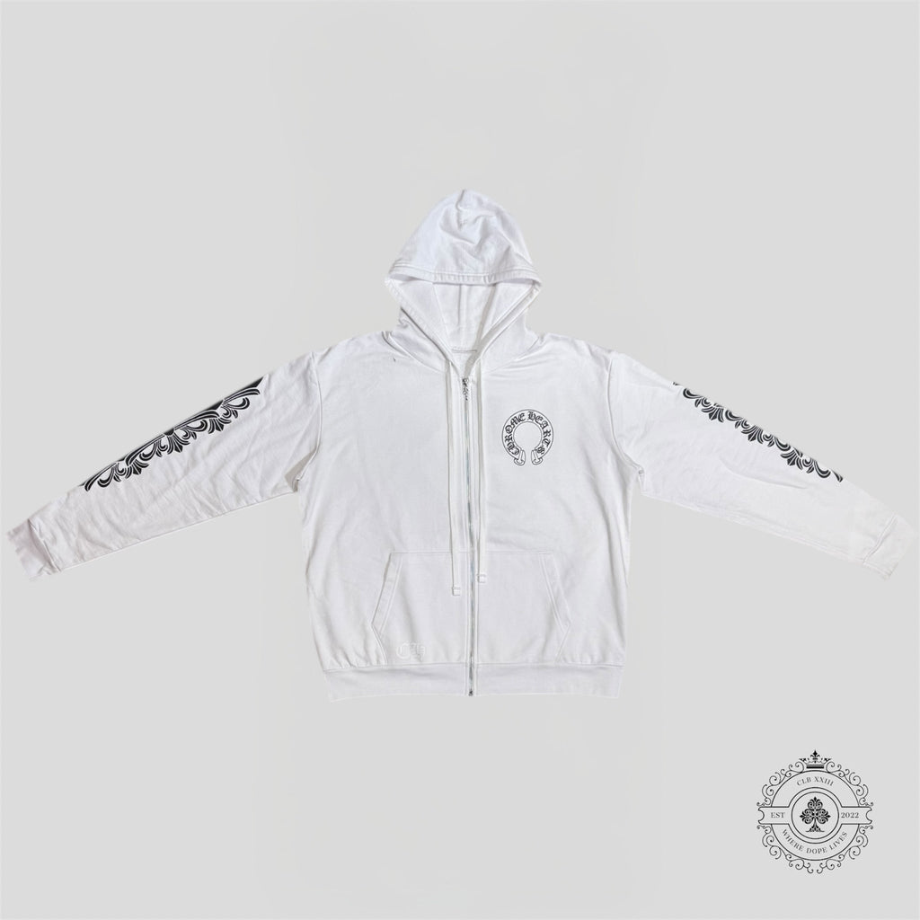 Chrome Hearts Horseshoe Zip-Up Hoodie in White