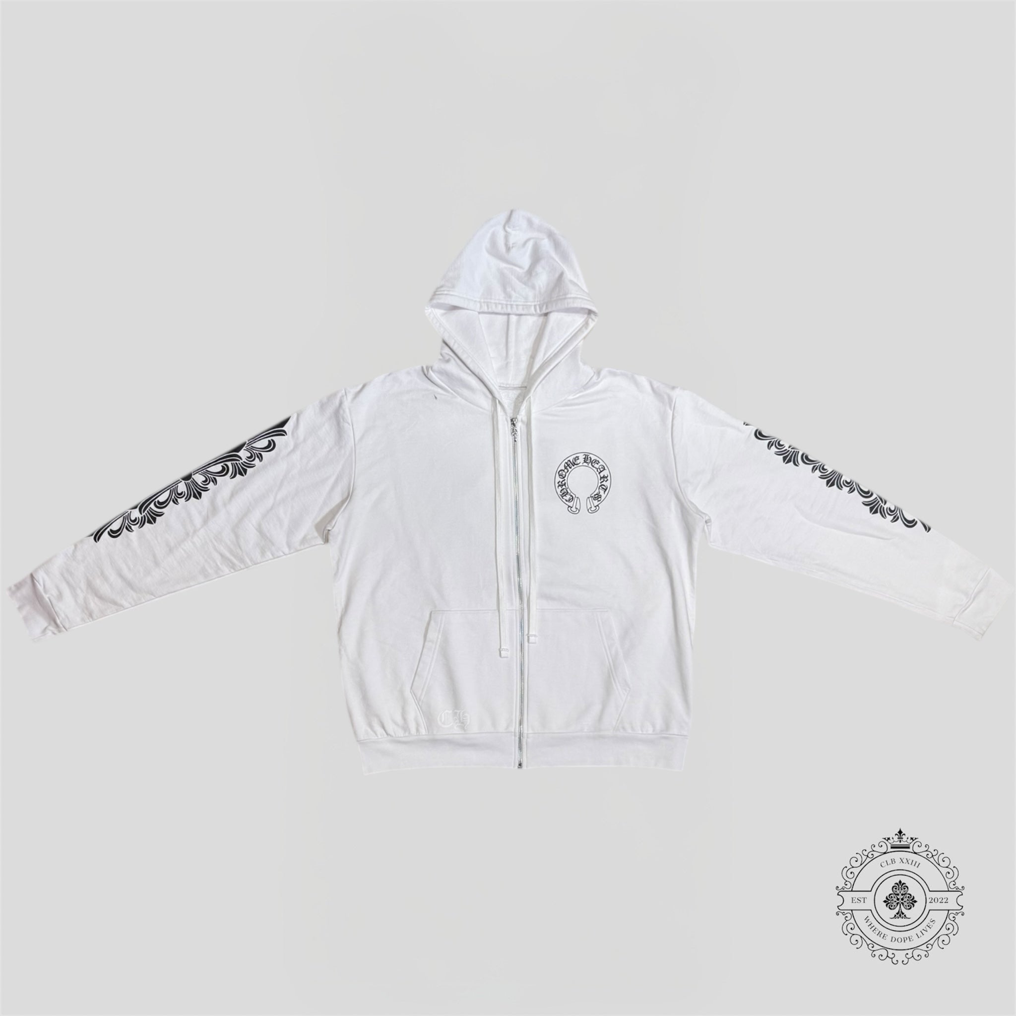 Chrome Hearts Horseshoe Zip-Up Hoodie in White