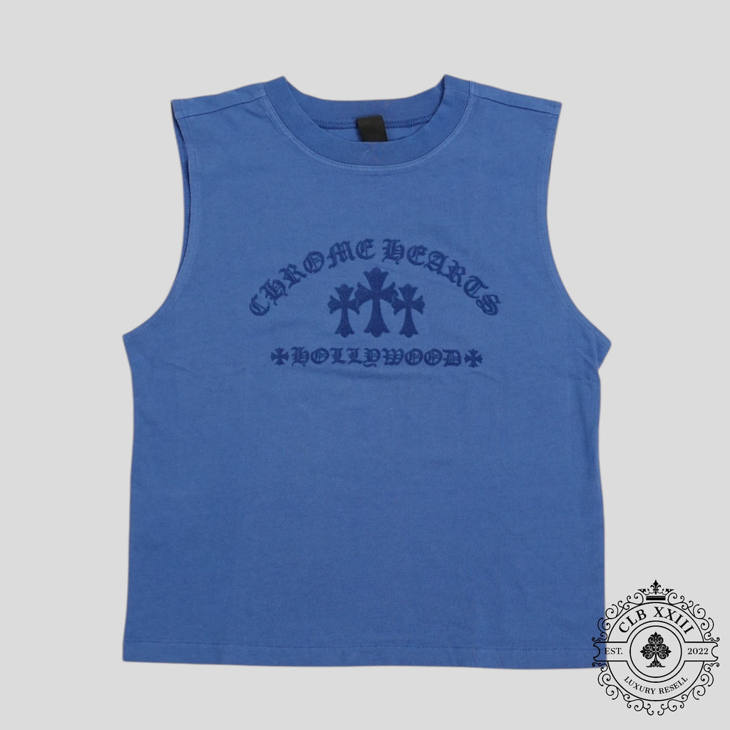 Chrome Hearts Women's Triple Cross Flocked Sleeveless Shirt in Blue