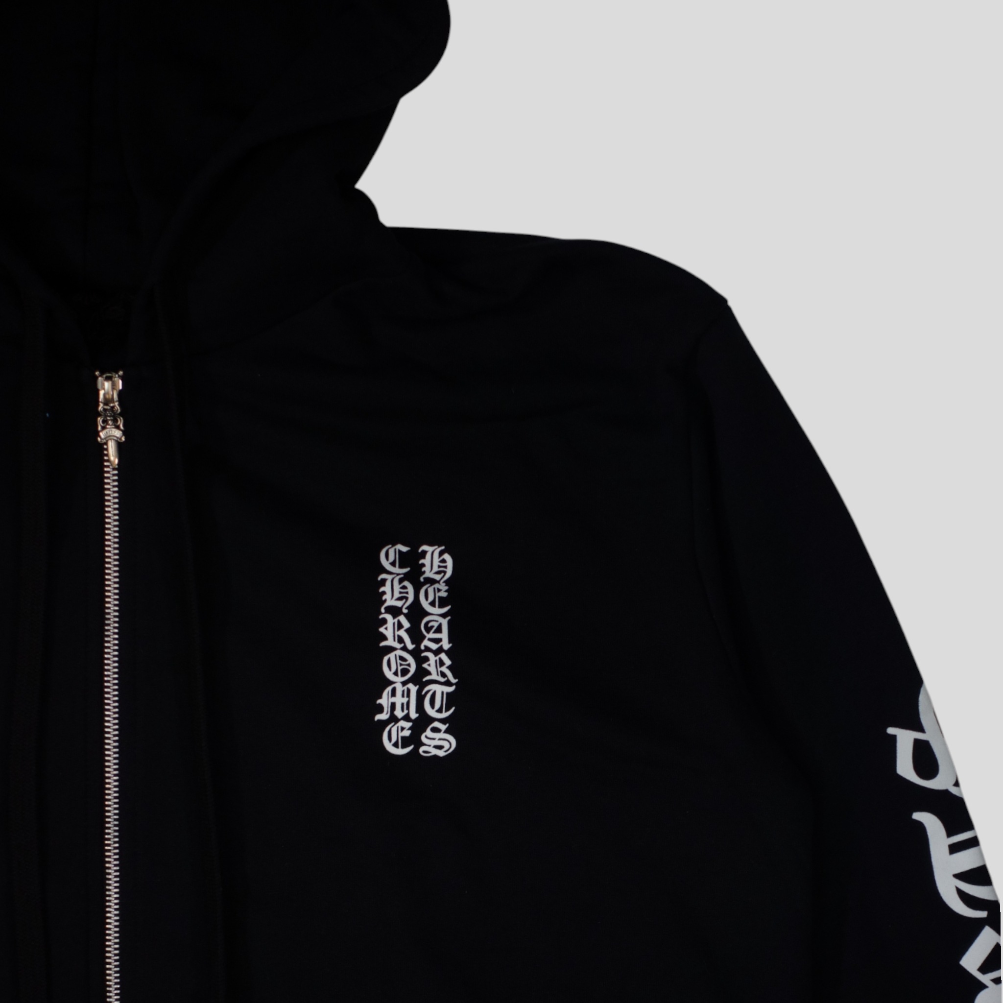 Chrome Hearts Vertical Logo Zip Up Hoodie in Black