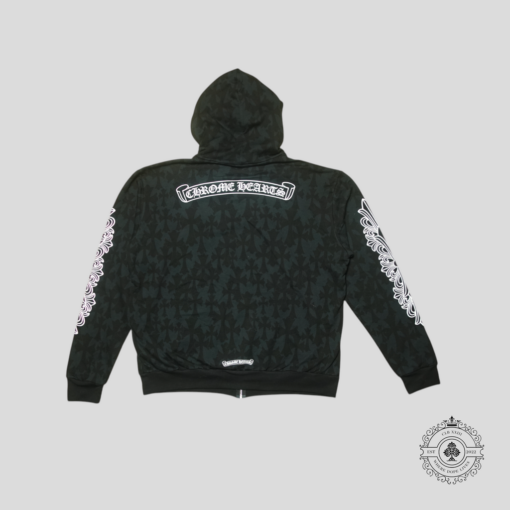 Chrome Hearts Cross Pattern Horseshoe Zip-Up Hoodie in Black/White