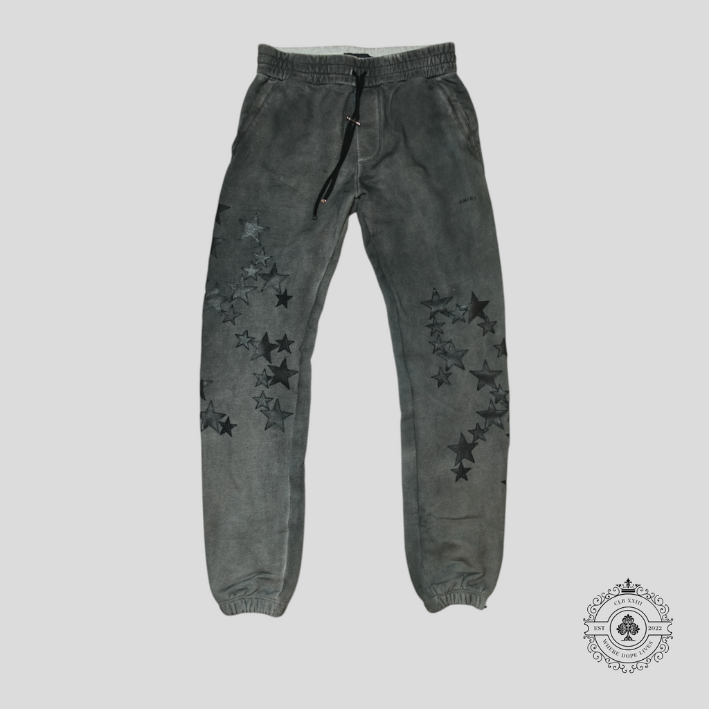 Amiri Chemist Leather Star Patch Sweatpants in Grey