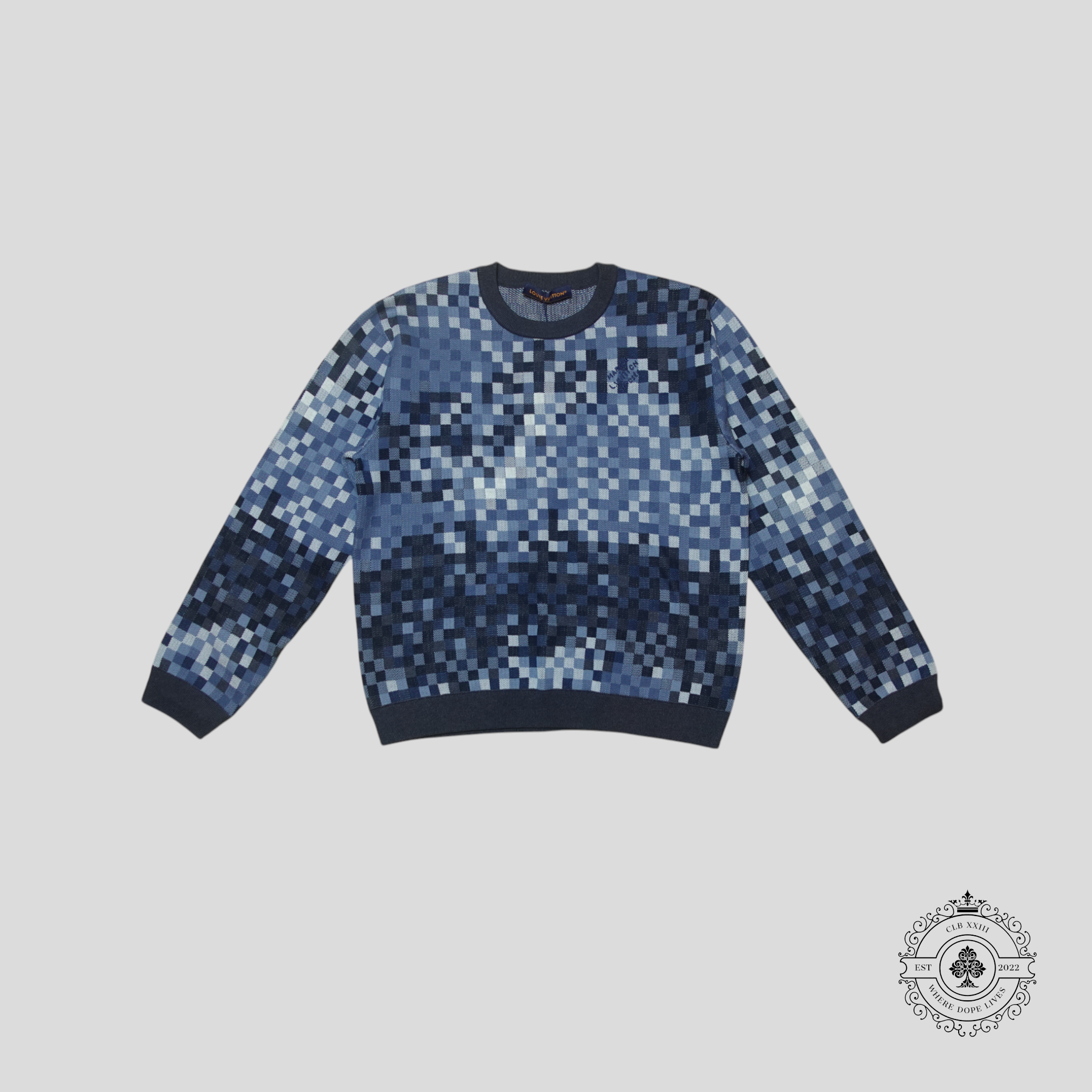 Louis Vuitton LV Lovers Damoflage Jacquard Pullover in Blue