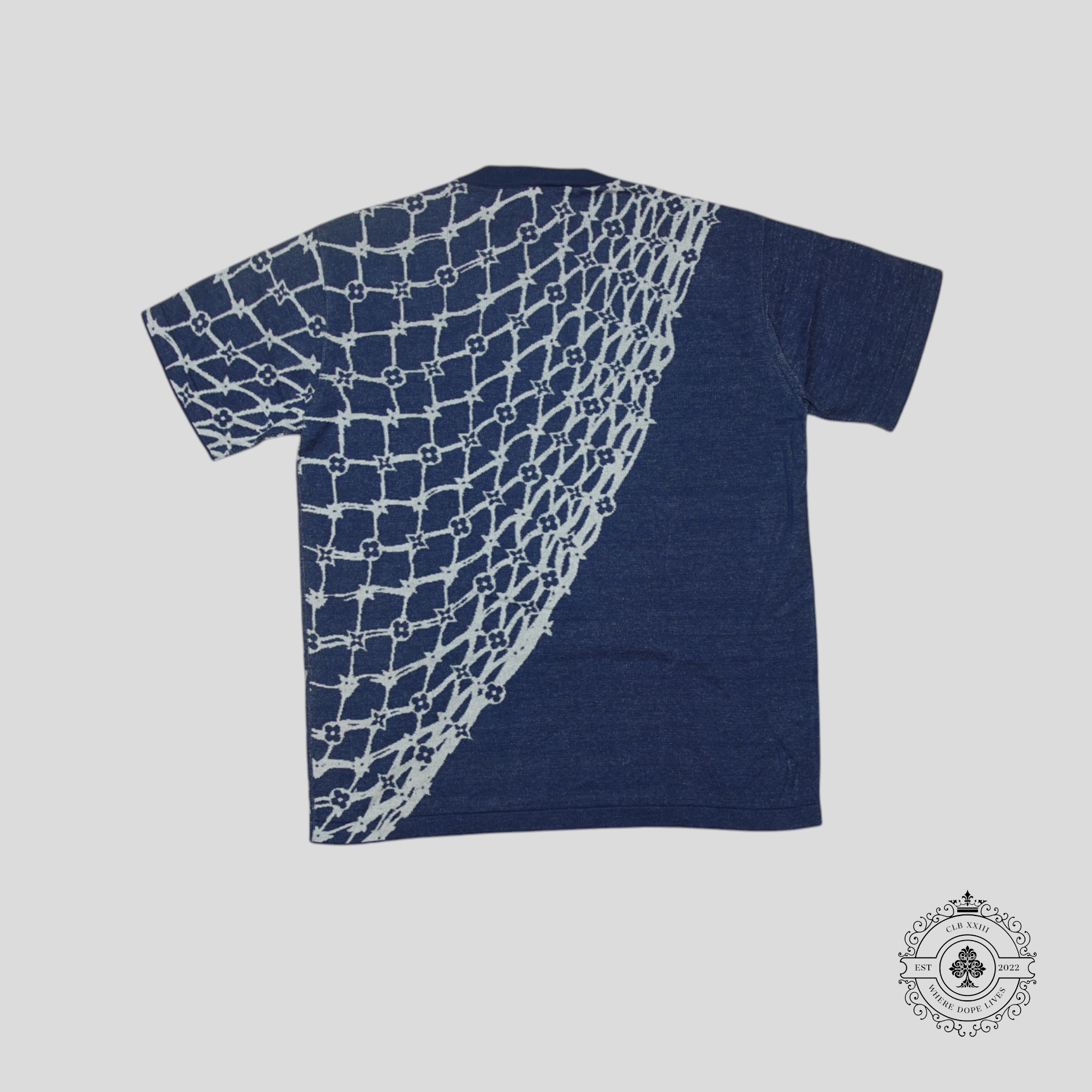 Louis Vuitton Monogram Fishnet Short Sleeve Knit Shirt in Blue