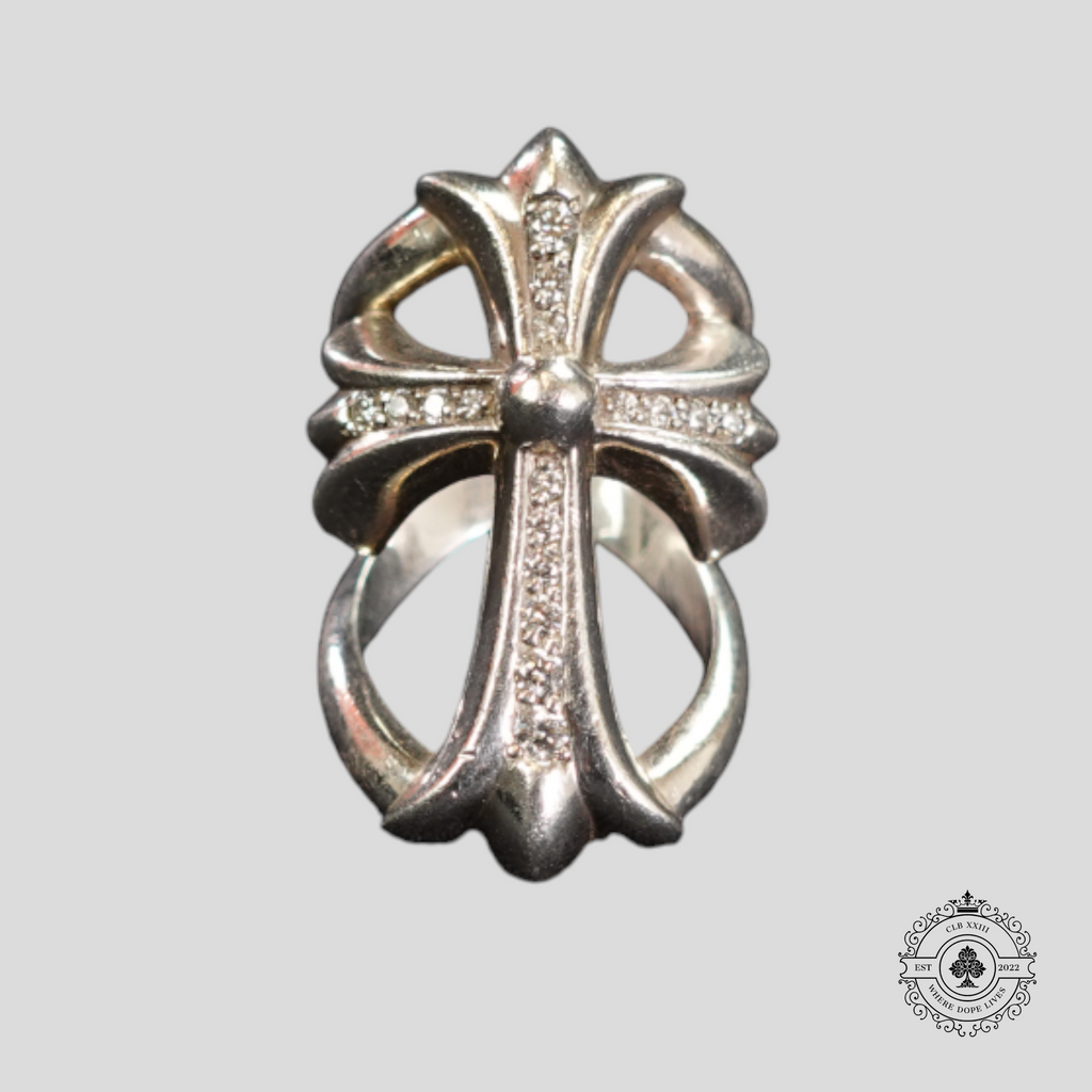 Chrome Hearts Diamond Embellished Infinity Cross Ring in Silver