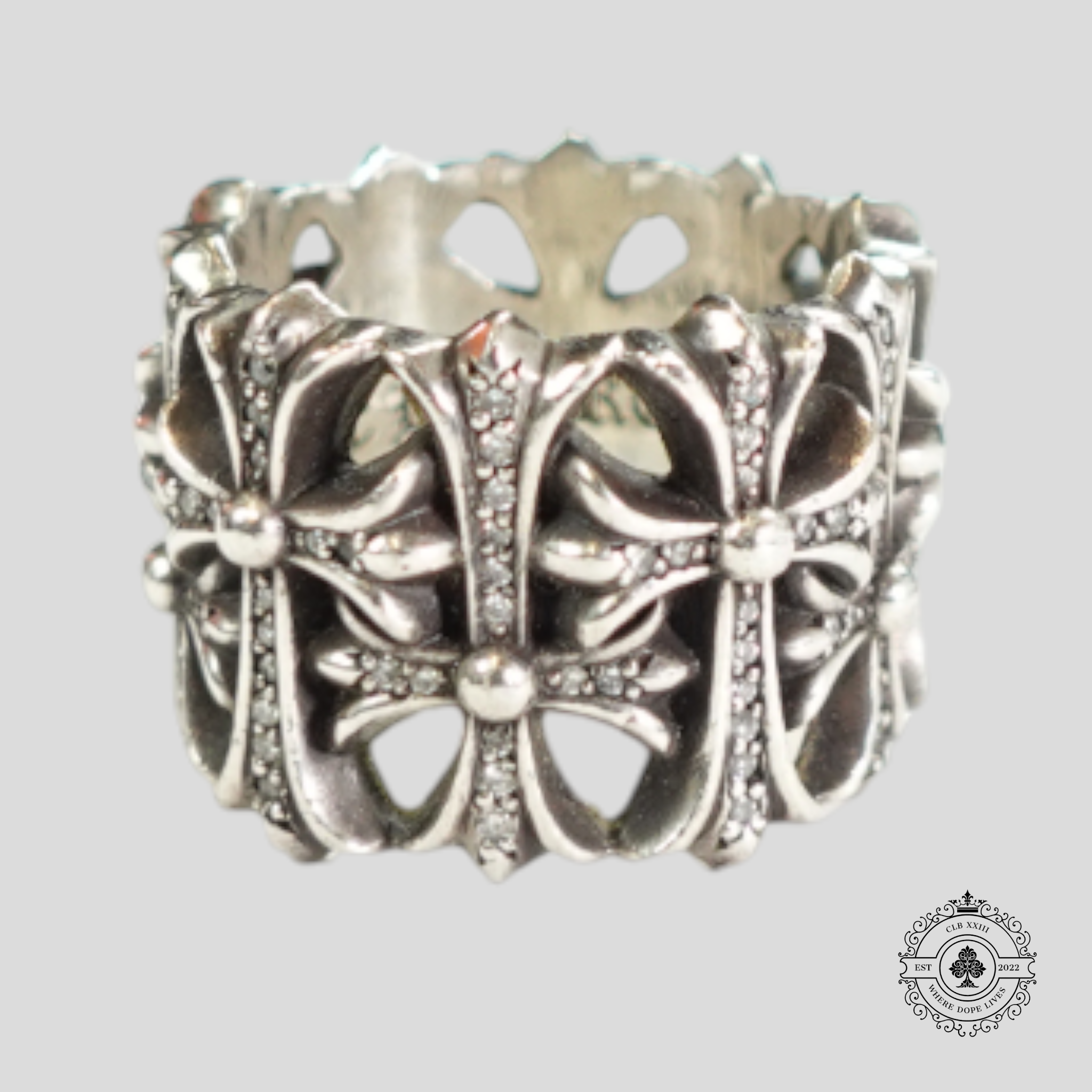 Chrome Hearts Diamond Embellished Cemetery Ring in Silver