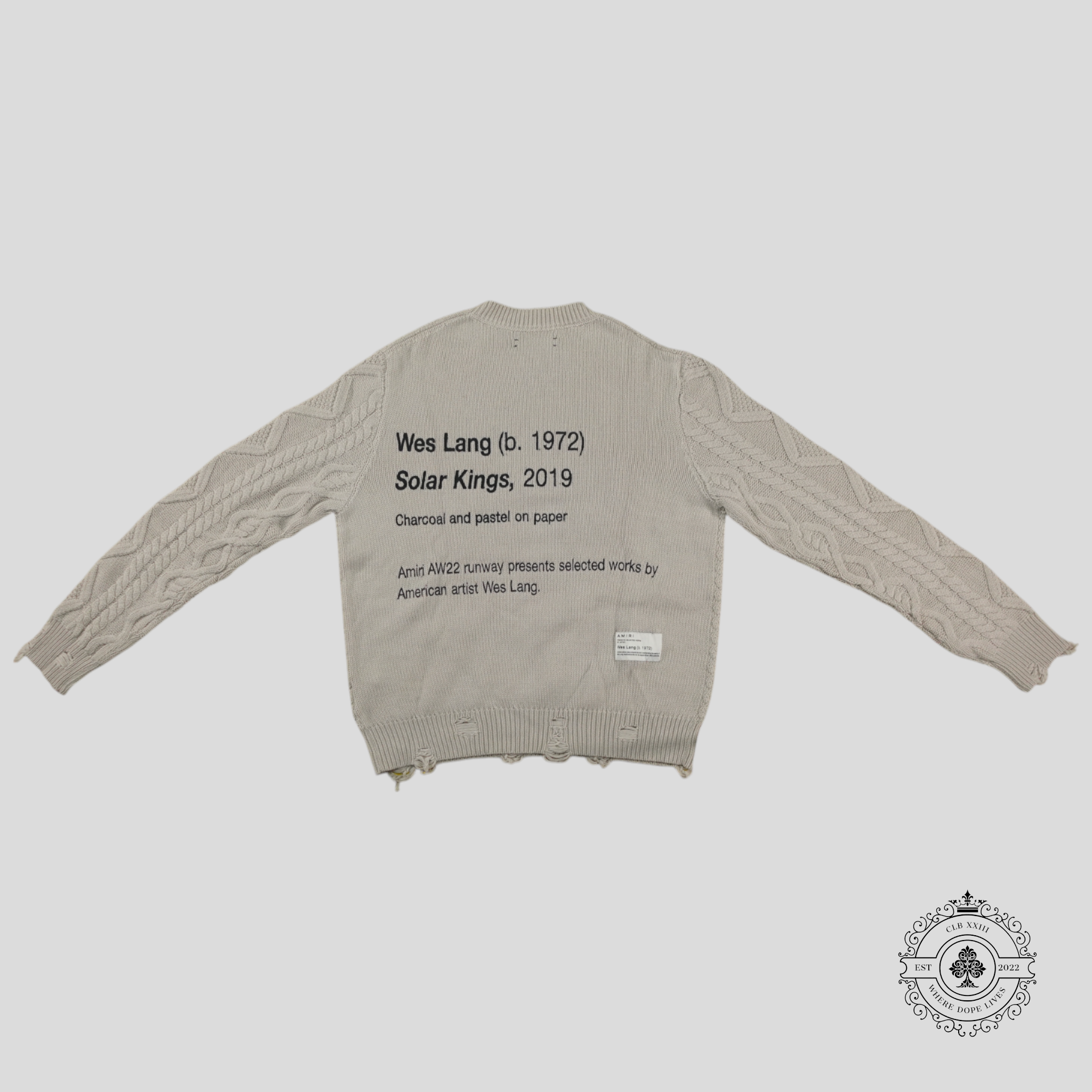 Amiri Wes Lang Solar Kings Reaper Cable Knit Sweater in Alabaster White