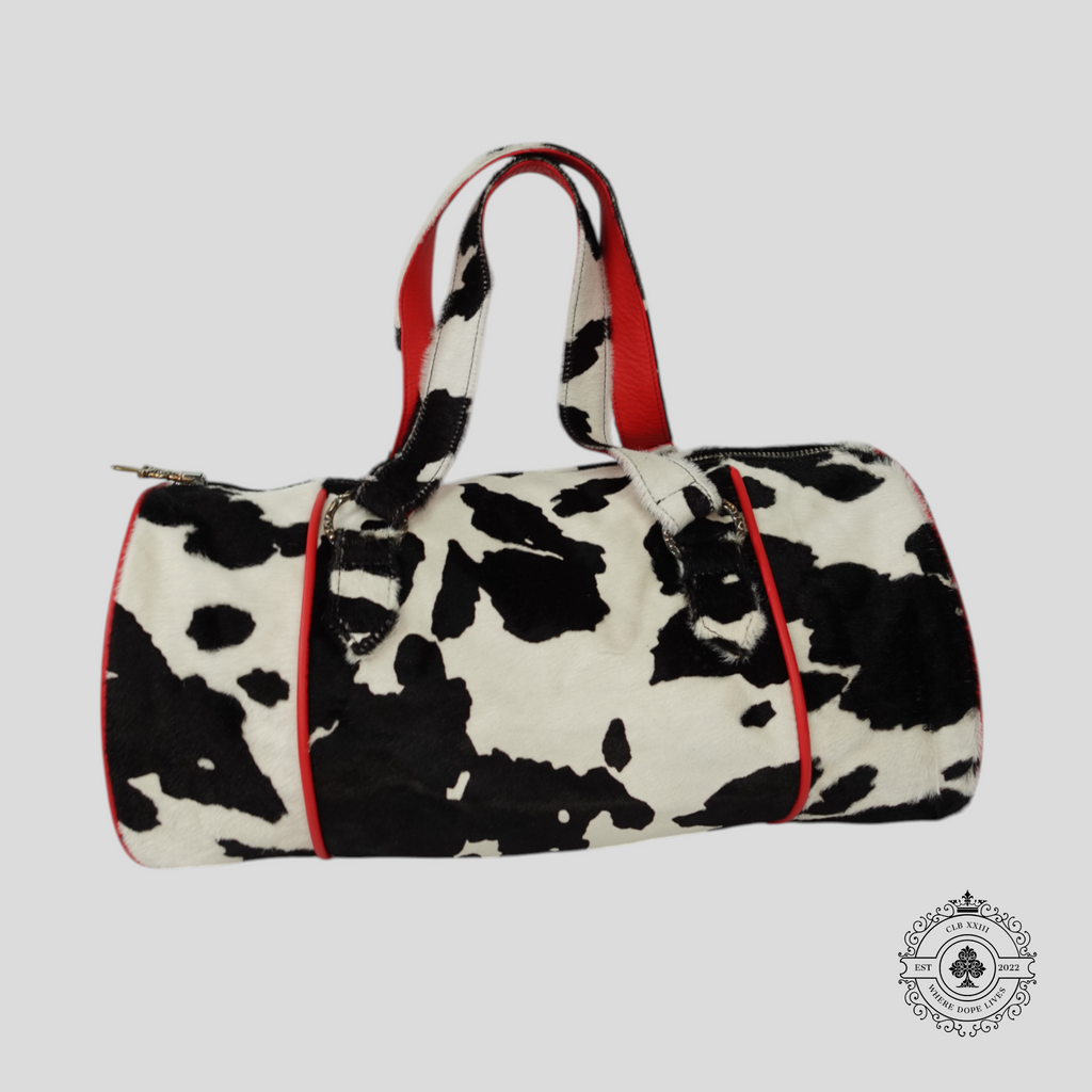 Chrome Hearts Cow Print Leather Cross Patch Mini Duffle Bag