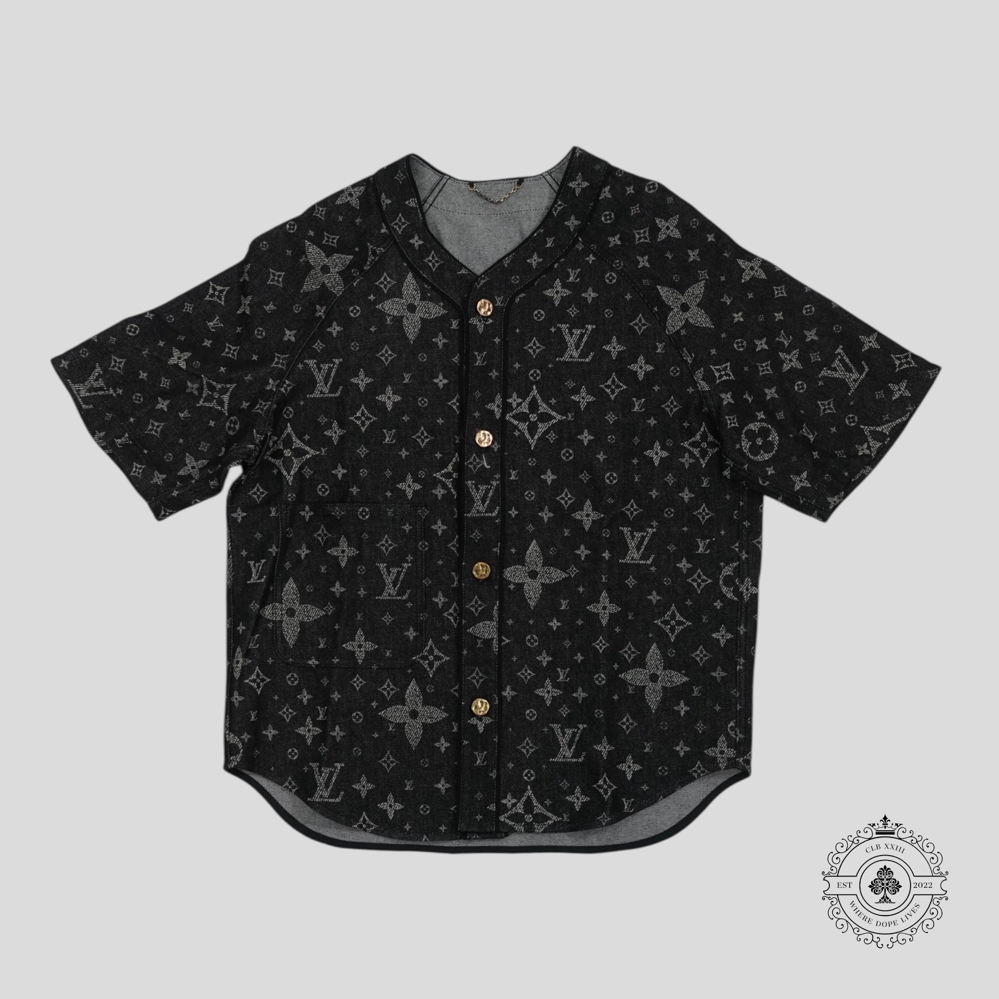 Louis Vuitton Discharged Monogram Baseball Shirt in Black