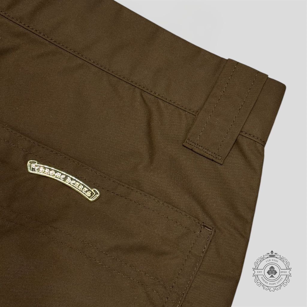 Chrome Hearts Leather Knee Nylon Shorts in Brown / Pink