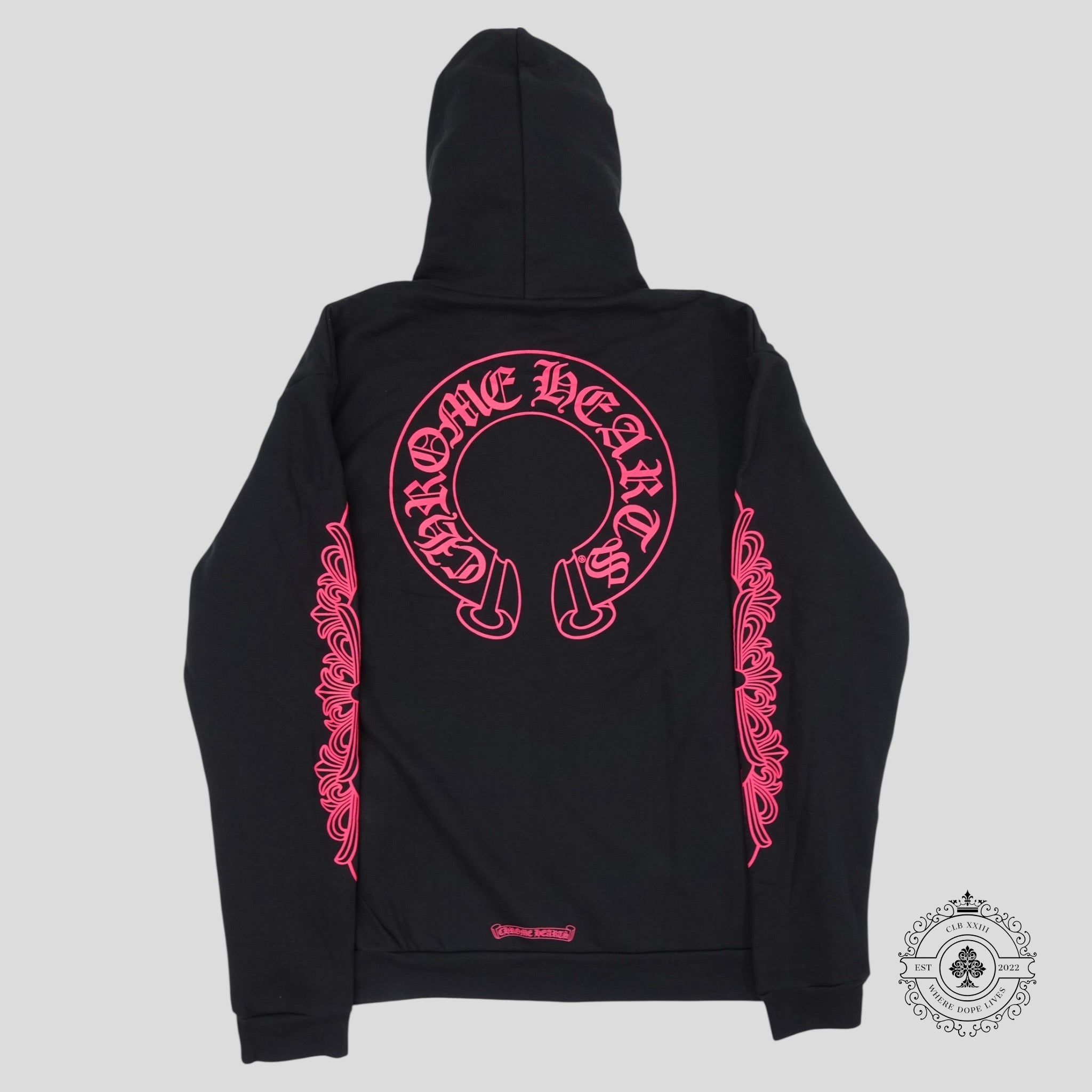 Chrome Hearts Horseshoe Zip Up Hoodie in Black/Pink