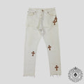Chrome Hearts Leopard Cross Patch Jeans in White