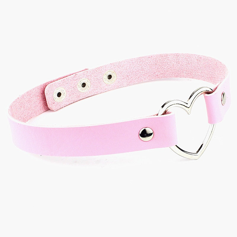 Nouveau ras-de-cou gothique punk en cuir PU avec chaîne et cœur